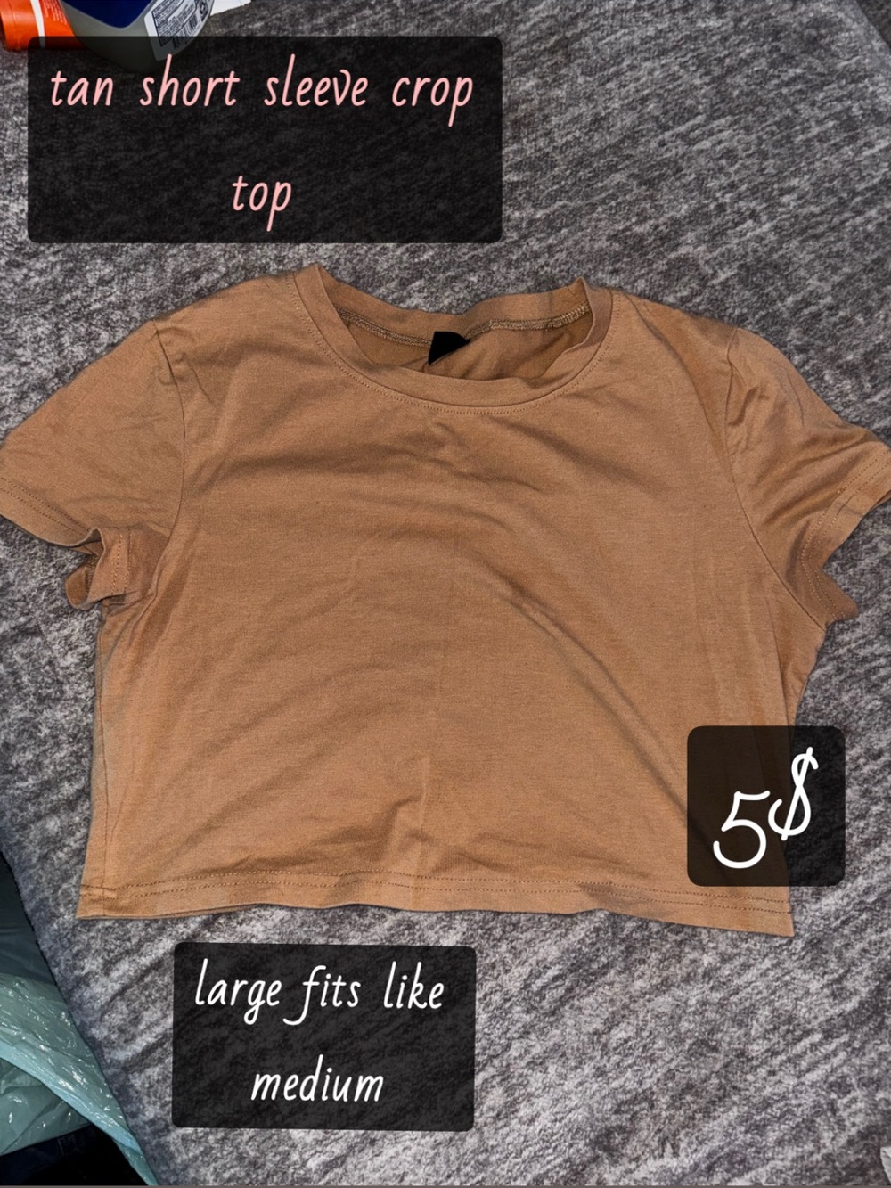 Tan Short Sleeve Crop Top - Casual Women’s Tee